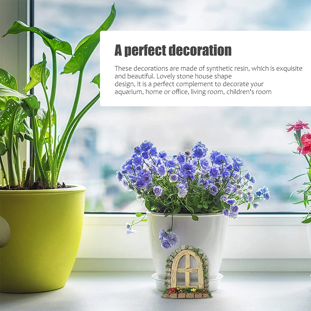

4Pcs Miniature Resin Door Window Statues Ornament Micro Decors House