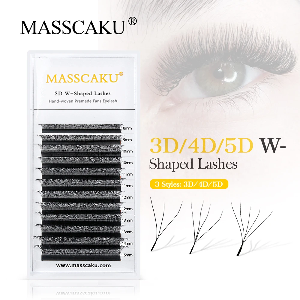 

MASSCAKU Fluffy Volume Lash Extensions W Design 3D/4D/5D Clover Matte Black Eyelash Individual False Eyelashes Supplies