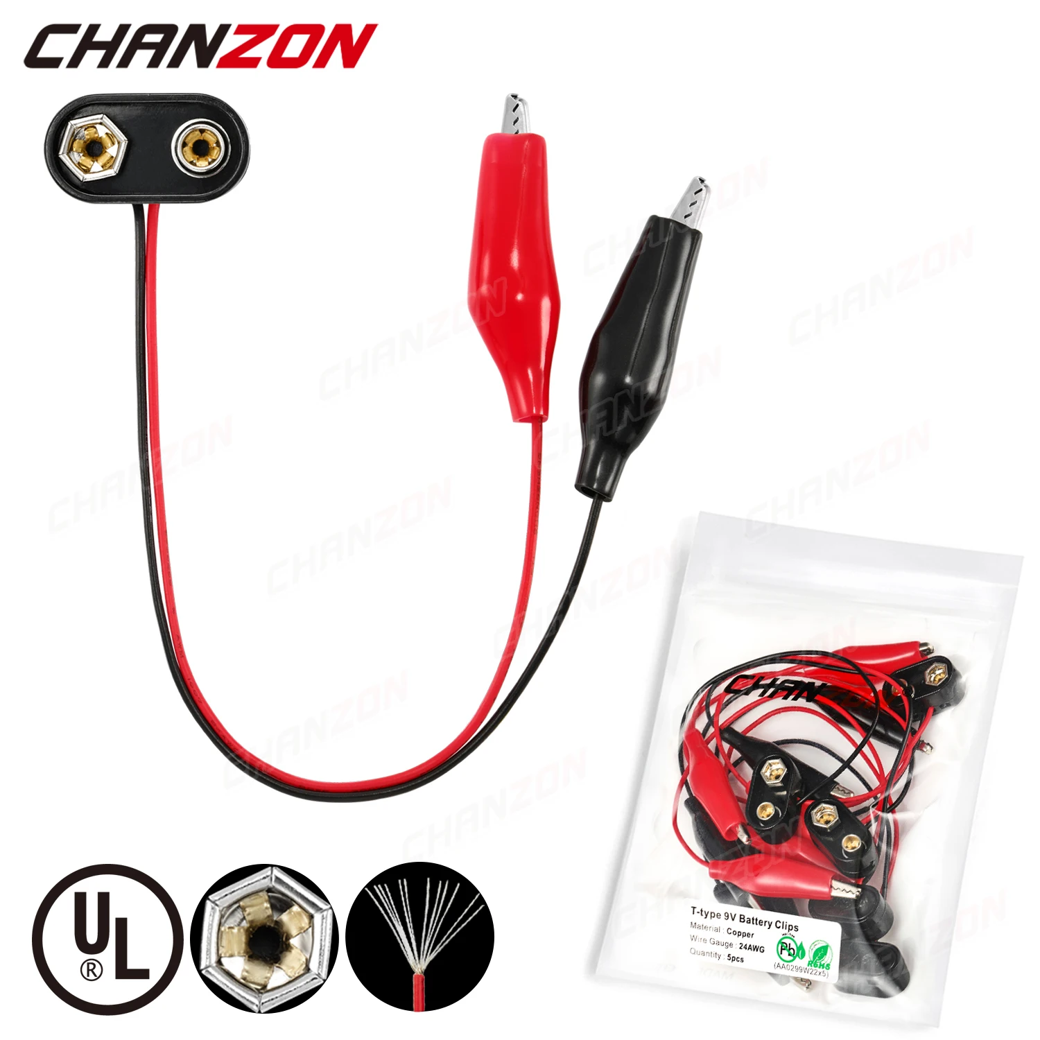 

5 pcs 9V Battery Power Connector Snap Clip Adapter T-type 9 V Dual Wire Holder Cable 9Volt 15cm Lead Socket Plug with Alligator