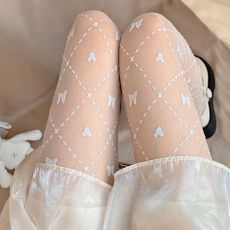 Женские тонкие колготки Dark Goth в стиле панк милые прозрачные горошек с бантом и