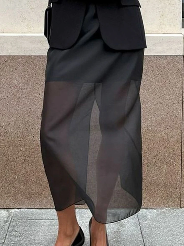 Aynaray женская сетчатая юбка-миди чёрного цвета