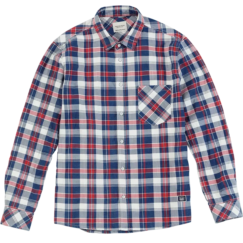 

New2022 2022 Spring New Vintage Denim Plaid Shirts Men Indigo Casual Plus Size High Quality Shirt 100% cotton shirt SJ170641