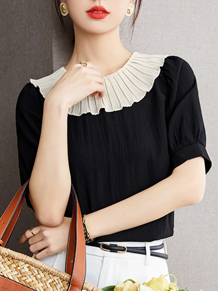 Корейские женские плиссированные блузки модные базовые Топы 2024 летний