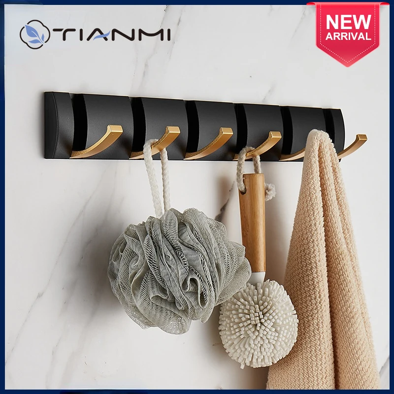 

TIANMI Folding Towel Wall Hanger 2 Ways Installation Wall Hooks Bedroom Clothes Towel Holder Space Saving Bathroom Accessories