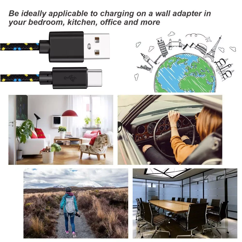 

Type C Cable for Samsung S20 S21 Nylon Braided Mobile Phone Fast Charging USB C Cable Type-C Charger Micro USB Cables