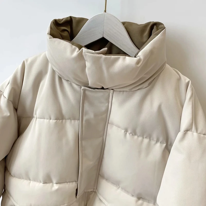 2022 Women Solid Puffer Parka Winter Ladies Thick Loose Pocket Outerwear Female Fashion Patchwork Oversize Cotton Jacket