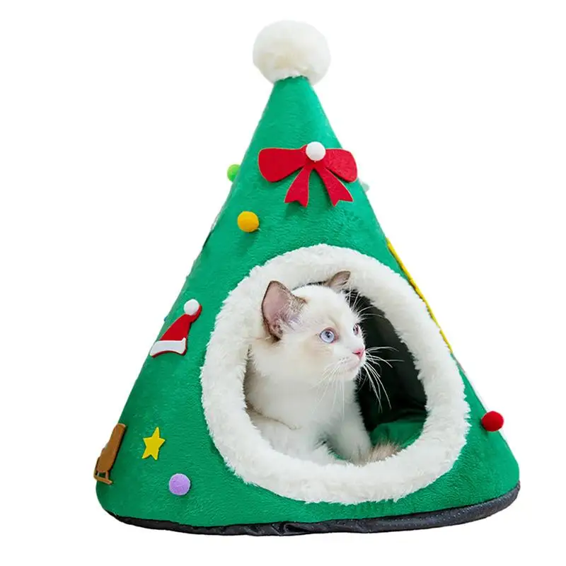 

Christmas Tree Cat Hut Cute Pet Cave Beds with Removable Washable Cushion Warm Pet Bed Christmas Tree Shape Cat Kennel House