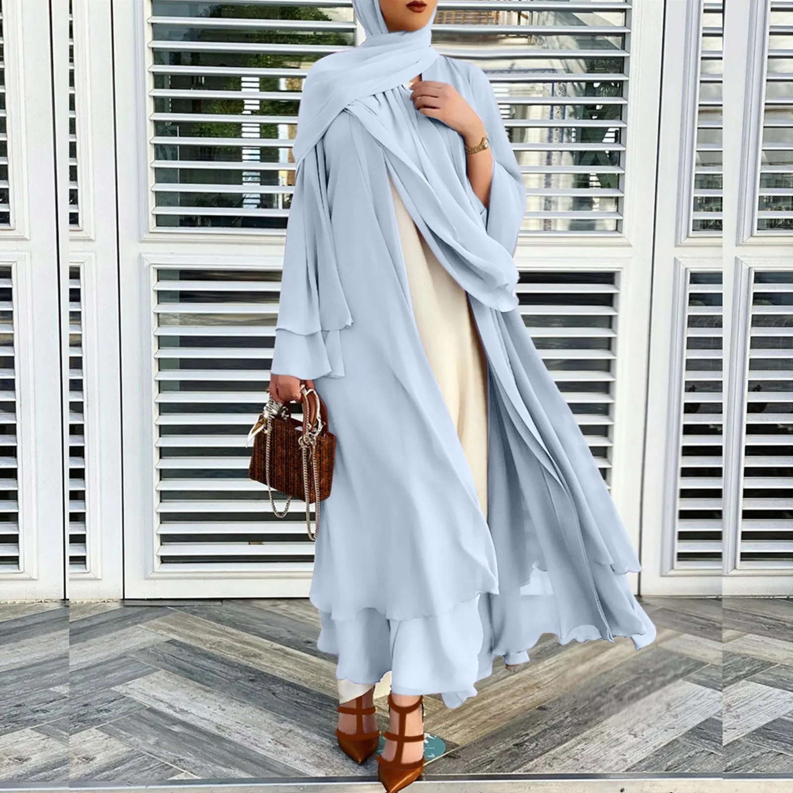 Muslim Robe Double layer Abaya Kimono Dubai Kaftan Muslim Cardigan Abayas Dresses Women Casual Robe Femme Caftan Islam Clothes