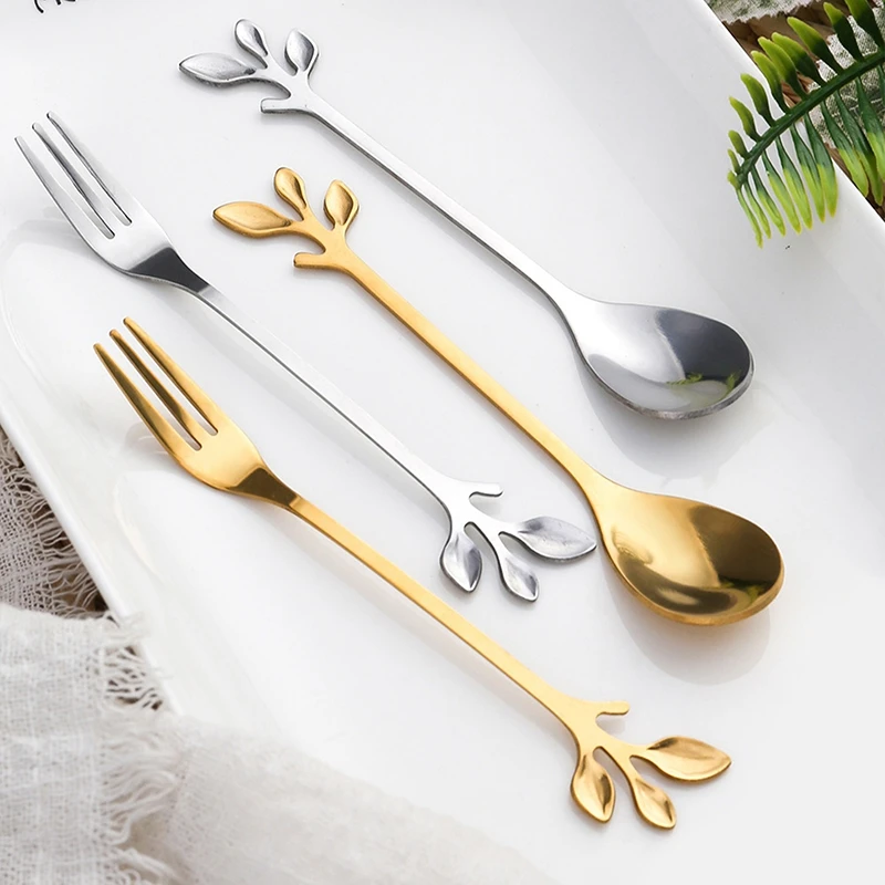 

Creative Stainless Steel Spoon Branch Leaves Spoon Fork Coffee Spoon Christmas Gifts Kitchen Accessories Tableware Decoration