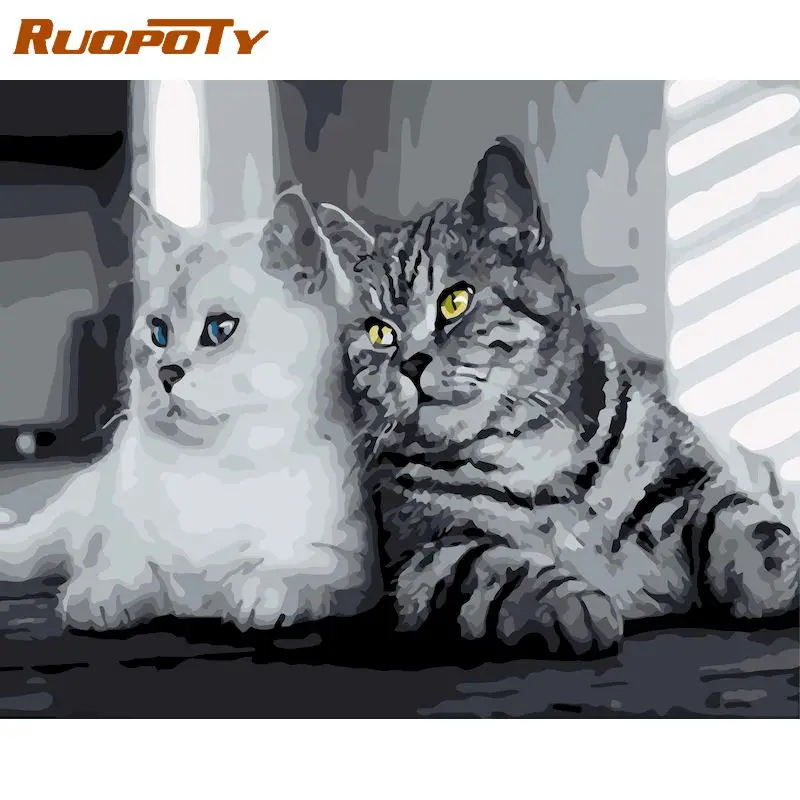 

RUOPOTY DIY Painting By Number Cat Drawing On Canvas Gift Pictures By Numbers Animals Kits Hand Painted Paintings Art Home Decor