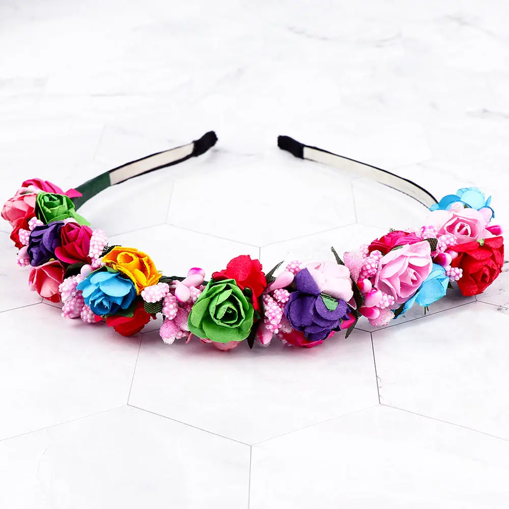 

Красочная цветочная гирлянда, повязка на голову для невесты, свадебное украшение для вечеринки, цветочный венок принцессы, головной убор