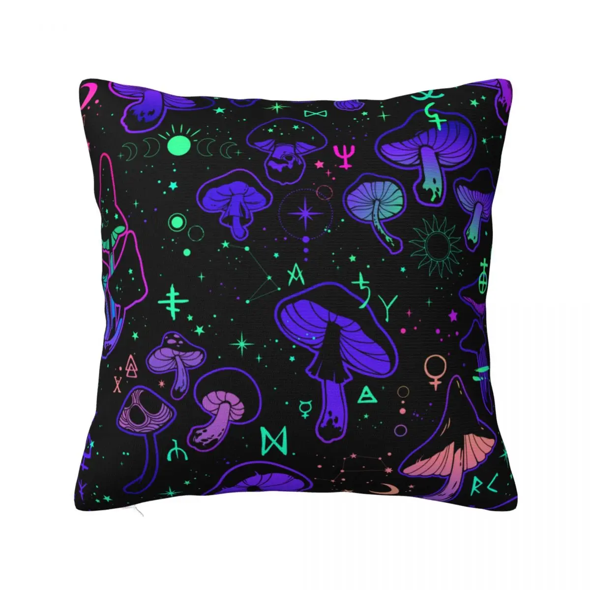 

Magic Mushrooms Square Pillow Case Occult Cushion Cover Vintage Zipper Decor Pillowcase for Home 40x40cm