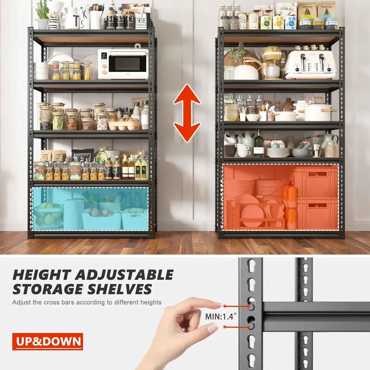 Гаражные полки 72 дюйма сверхмощные для хранения гаражные 2000 фунтов 5-уровневый