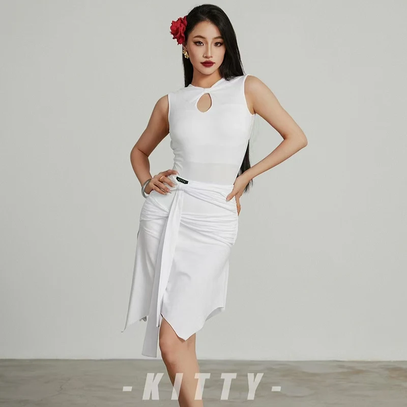 Новинка 2024 платье для латинских танцев женское боди без рукавов нерегулярная