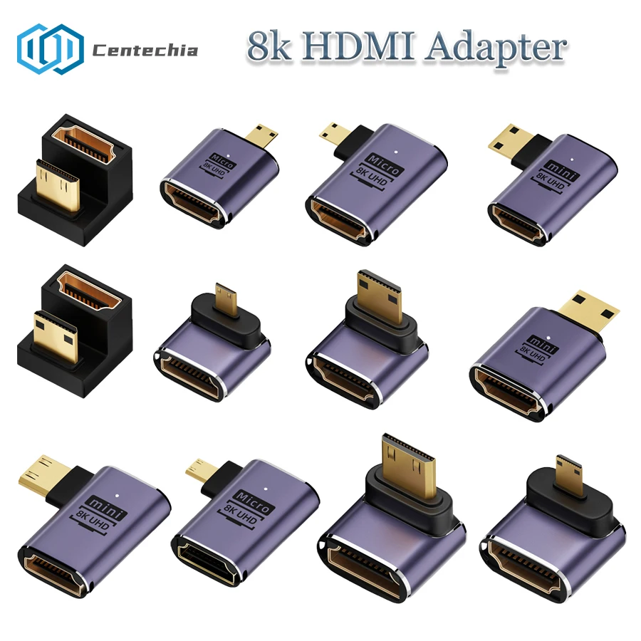 Адаптер UHD 8K 48 Гбит/с HDTV 2,1, адаптер под прямым углом 90 градусов, разъем «штырь-гнездо», совместимый с HDMI-адаптер, конвертер для HDTV PS4 PS5 ноутбука