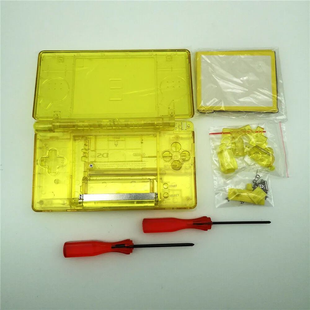 Replacement New Clear Yellow Full Housing Shell Case Cover Buttons Tool Kits for Nintendo DS Lite NDSL