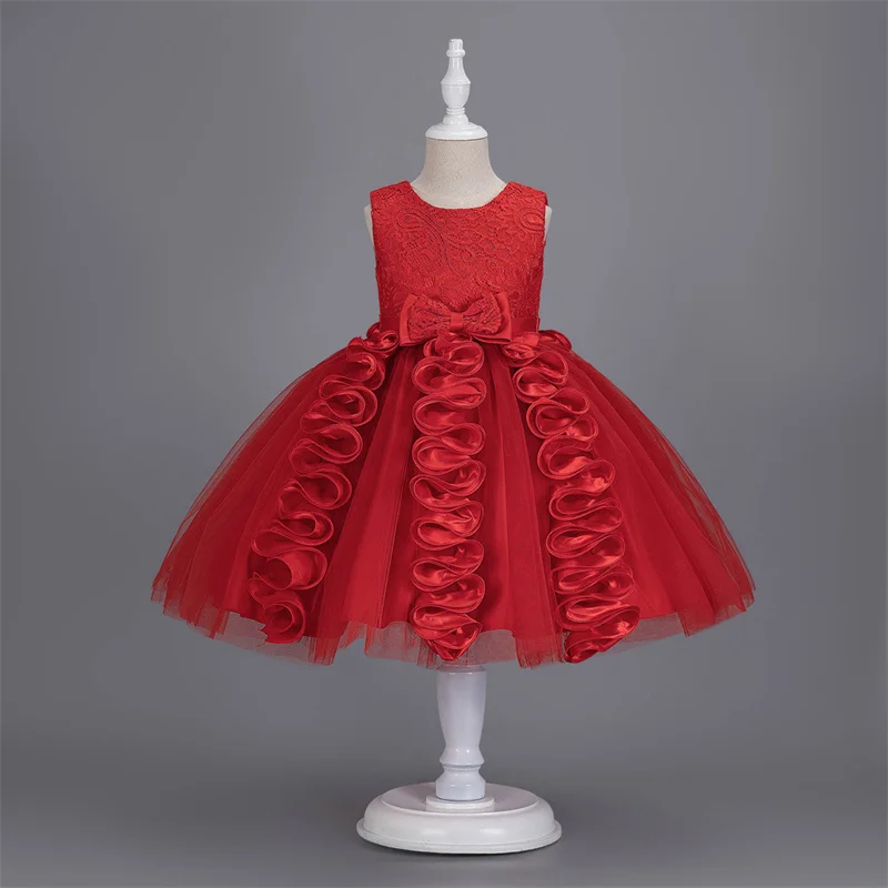 

Flower Children Wedding Party Dress For Girl Princess Birthday Dresses Irregular Lace Mesh Kids Dresses For Girls Dress