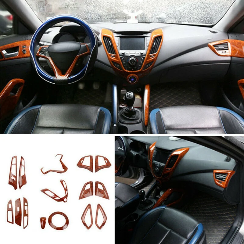 

Wood Grain Car Decoration Steering Wheel & Center Console Air Outlet & Gear Shift Cover Trim For Hyundai Veloster 11-17