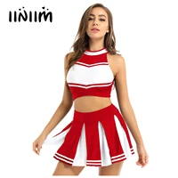 womens cheerleader costume uniform lingerie cheerleading school girls cosplay clubwear crop top with mini pleated mini skirt