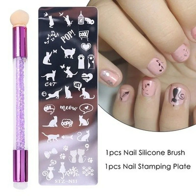 

Nail Stamping Board Cover Silicone Sponge Brush Oil Transfer Template Flower Geometry DIY Template Nail Tool Color Random