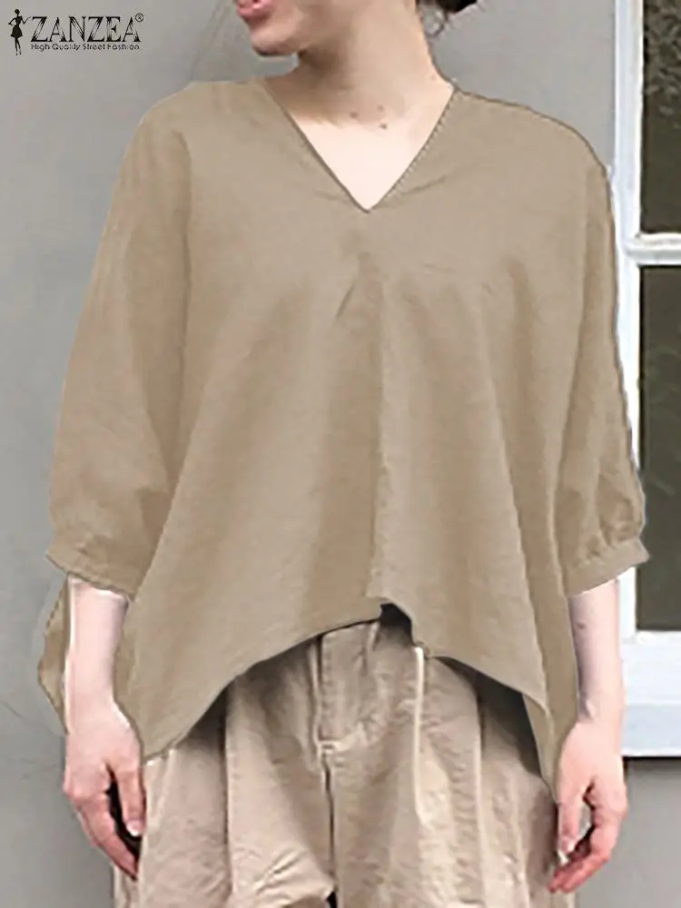 

ZANZEA Women Fashion Asymmetrical Blouse Causal Solid Long Sleeve Shirt Chemise Oversize Tunic Tops Female Blouses Work Blusas