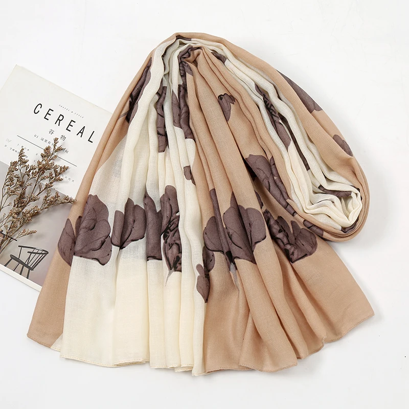 Длинный Шарф-хиджаб С Цветочным Принтом Элегантный Солнцезащитный Платок