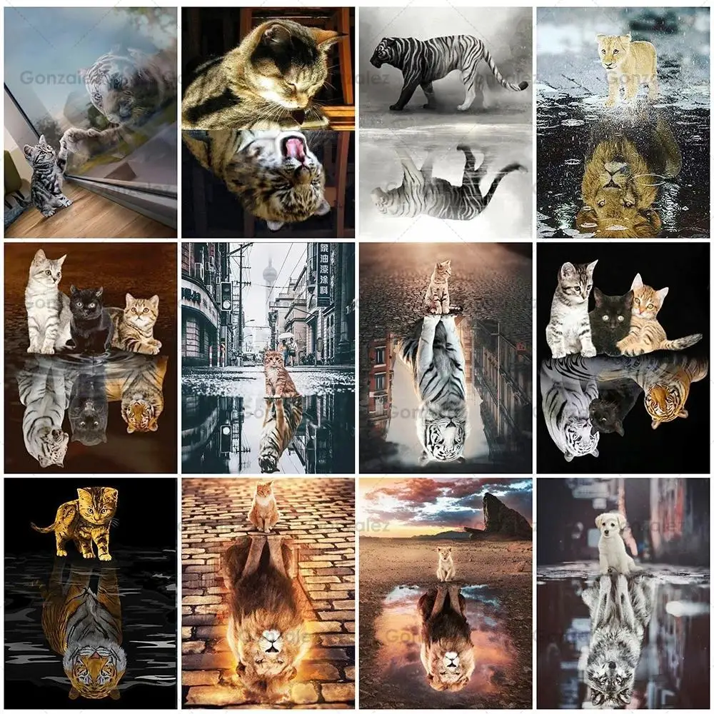 

Creative Diy Cat Tiger Lions Diamond Embroidery Painting Handmade Kits Mosaic Art Full Drill Cross Stitch Home Decoration Gifts