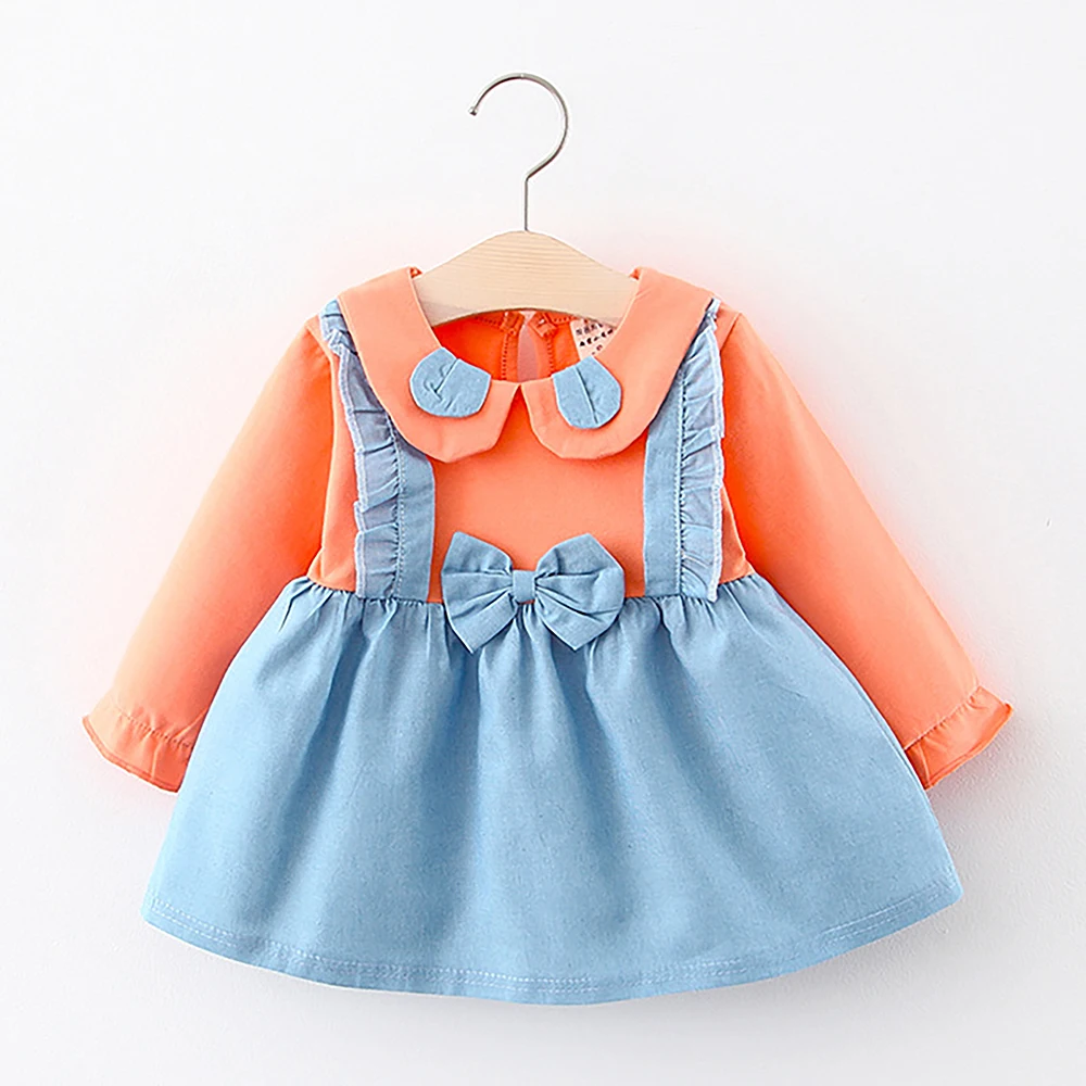 

Kids Girl Dress Clothes 2022 Autumn New Kids Girl Long-sleeved Doll Collar Fake Two-piece Princess Dress Cute Tutu Skirt Vestido