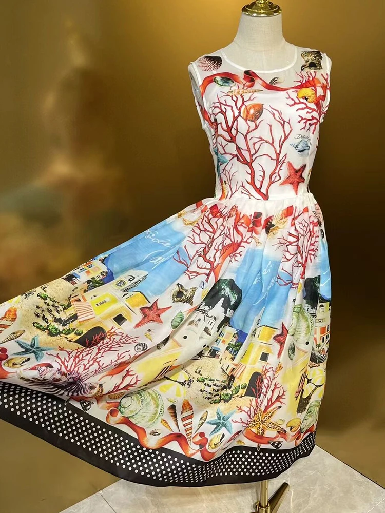 Женское дизайнерское шелковое платье-чехол Seasixiang летнее пляжное платье без