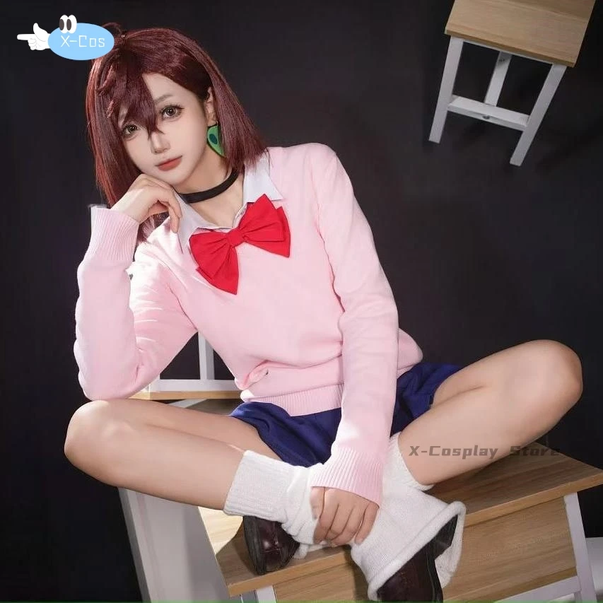 Аниме Dandadan Momo Ayase Косплей Костюм Парик Вязаный Свитер Топ Юбка Серьги Колье