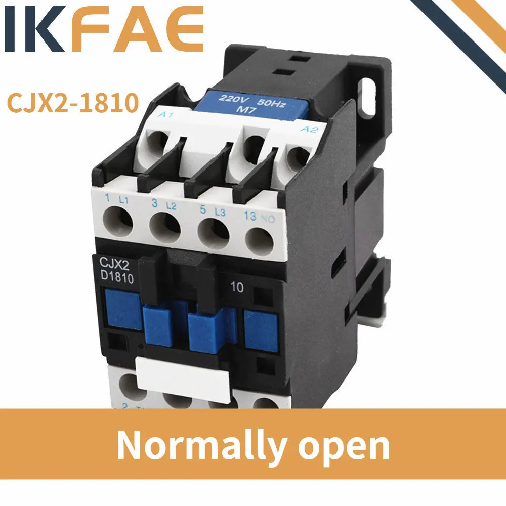 

18A AC Contactor CJX2-1810 3 Phase 3P+1NO NO Coil Voltage 380V 220V 110V 36V 24V 50/60Hz 3-Pole Din Rail Mounted Normal Open