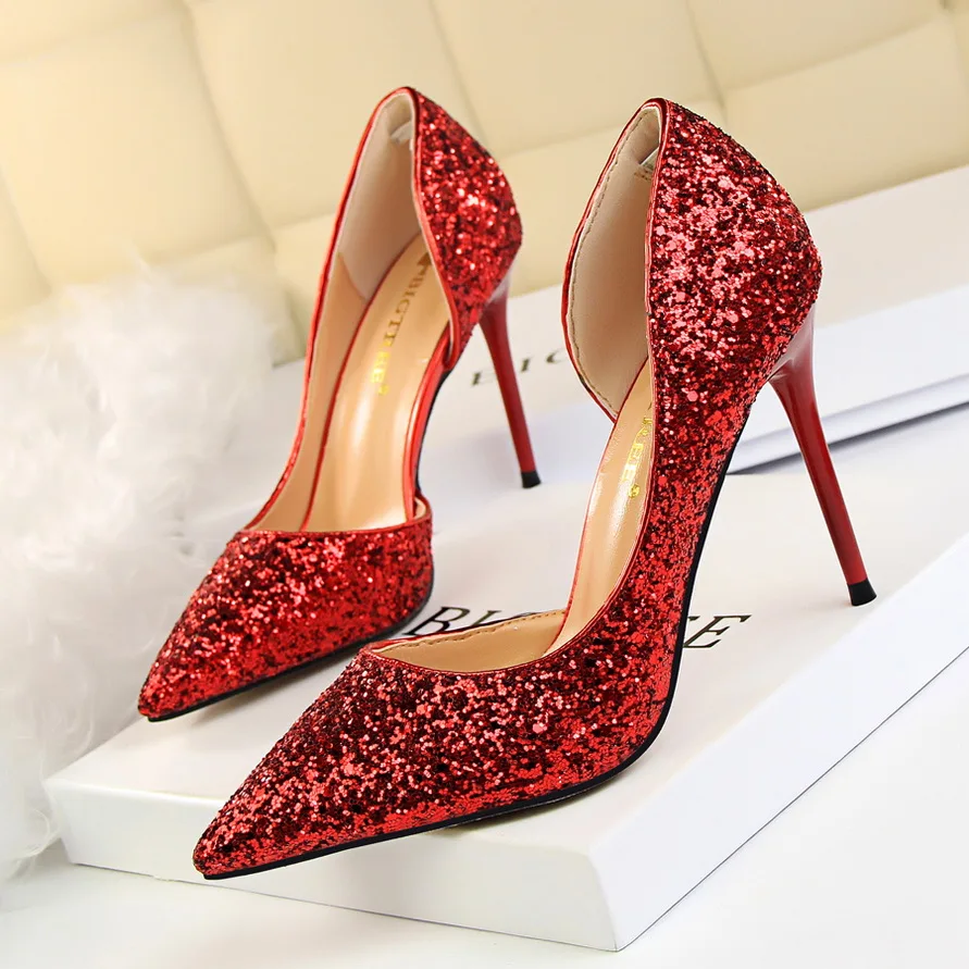 

Women Pumps Sexy Wedding Shoes Bling Extreme High Heels Women Heel Shoes Gold Sequins Gradient Stiletto Ladies Shoes