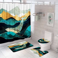 4pcs natural scenery shower curtain set abstract mountains art bathroom curtains non slip bath mat pedestal rug lid toilet cover