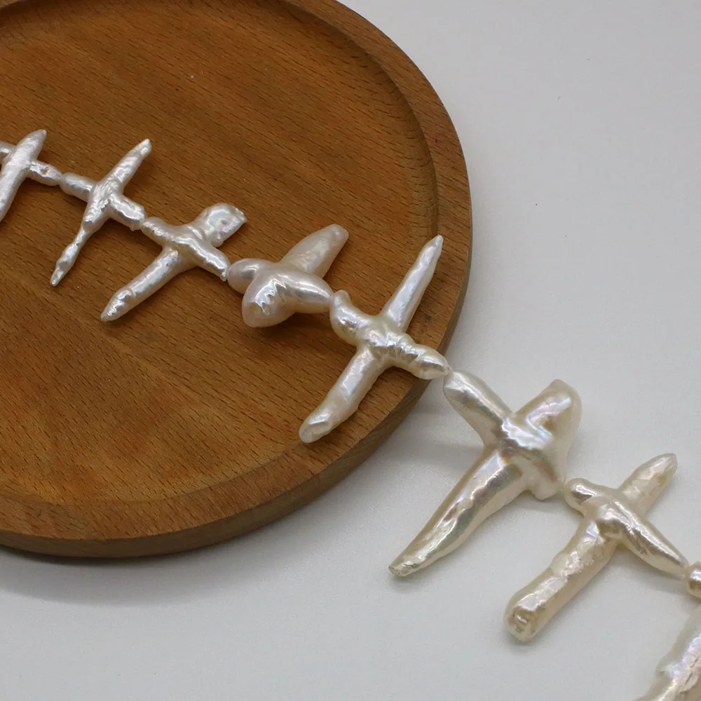 Natural Freshwater Pearl Beads Cross Shape Horizontal Hole Beads for Fashion Jewelry Making DIY Necklace Earrings Accessories