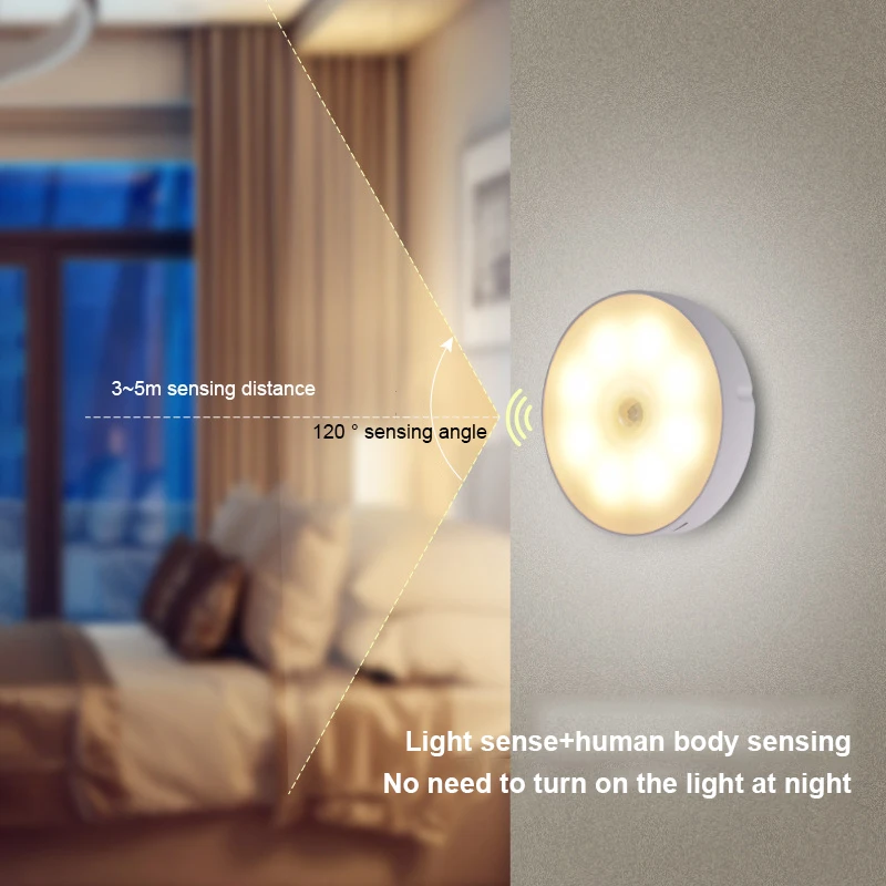 

LED Motion Sensor Light Wireless Night Light Under Cabinet Light USB Rechargeable Night Lamp Closet Light Smart Induction Lamp