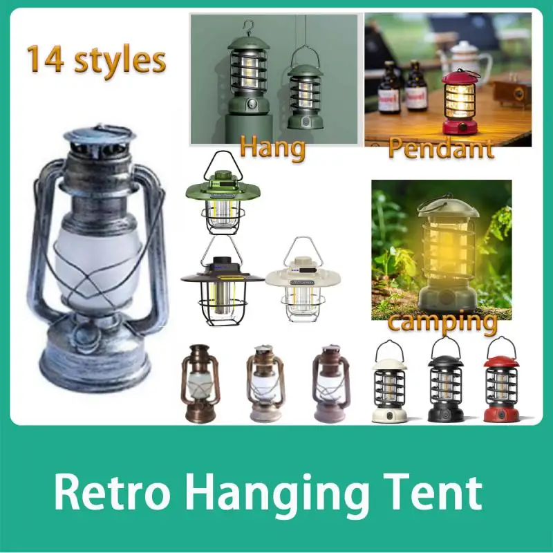 

LED Camping Lamp Retro Hanging Tent Lamp Waterproof Dimmable Camping Lights Battery Emergency Light Lantern For Outdoor