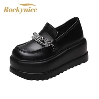 new women leather sneakers wedge platform chain shoes autumn 7 5cm high heels casual shoes new thick soled slip on chunky shoes