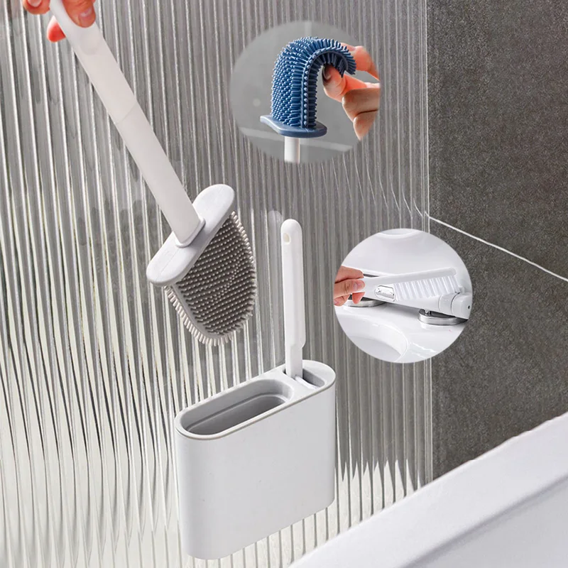 

Wall Hanging TPR Toilet Brush with Holder Set Silicone Bristles for Floor Bathroom Cleaning