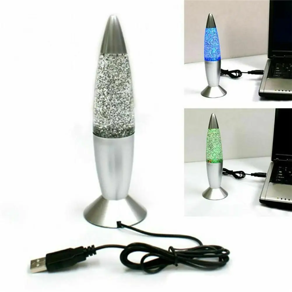 

Multicolor Color Changing Lava Lamp Unique Rocket-shaped Body RGB Led Flashing Party Decoration Usb Charging Bedside Night Light