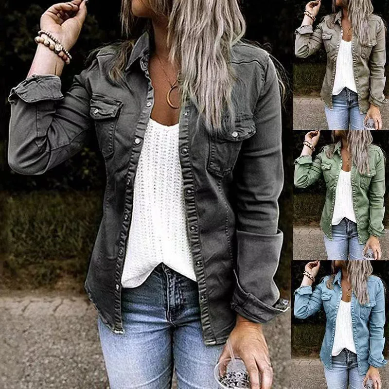 

Denim Jacket With Fur Black Jean Jacket Denim Jacket Mid Length Denim Shirt Coat Fashion New Slimming Solid Women Crop Jacket