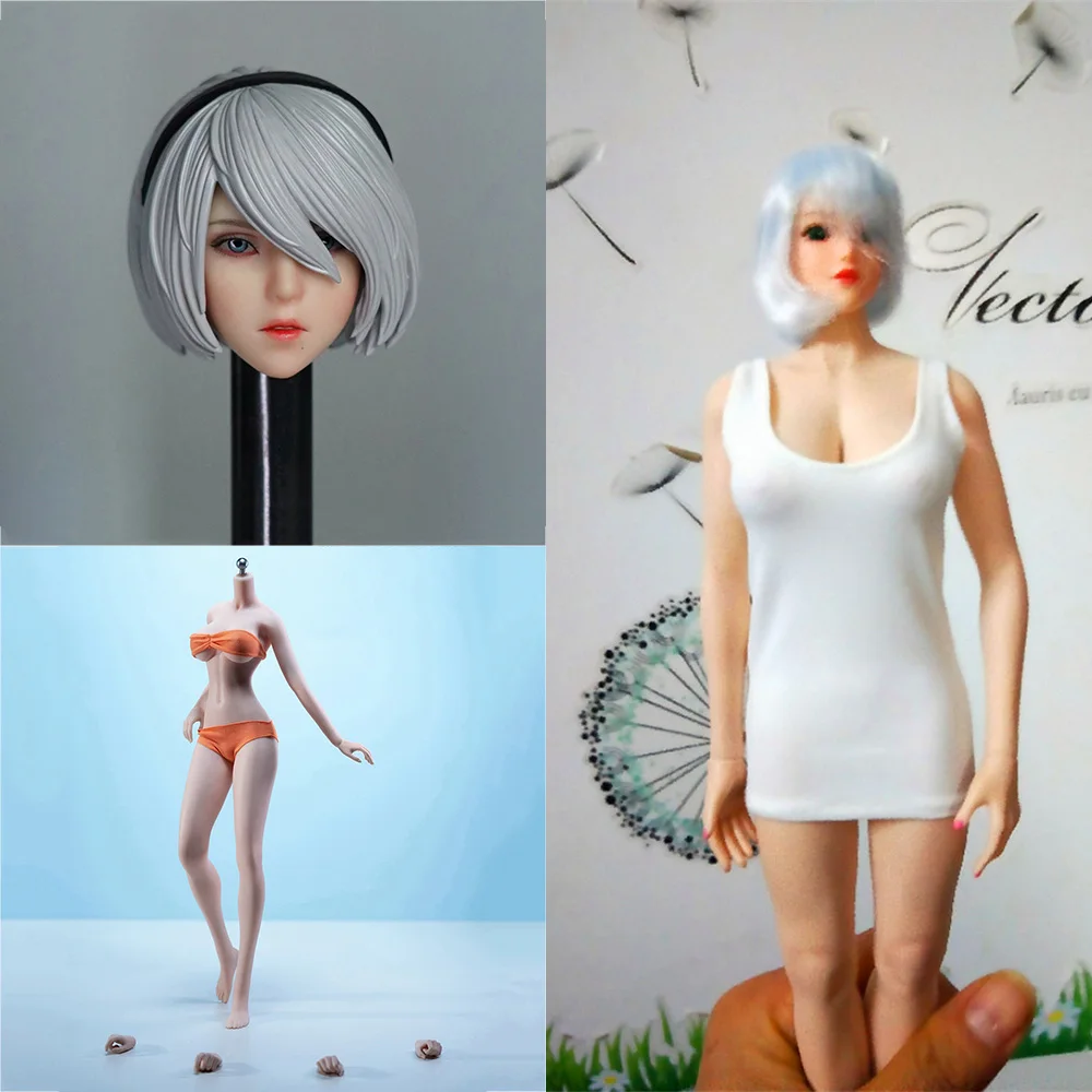 

1/6 Scale Sexy NieR:Automata 2B Sister Head Body White Low Cut Sleeveless Dress Skirt Model for 12 inches Body