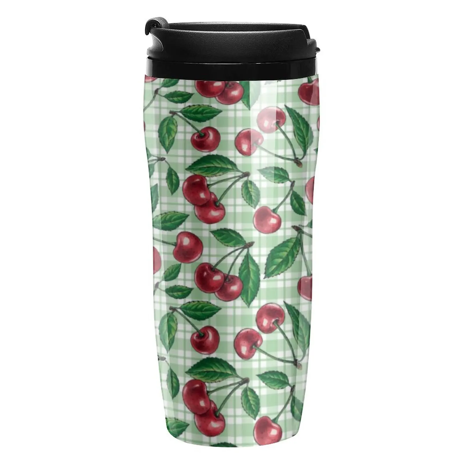 

Красная кофейная кружка с вишней, зеленая клетчатая пластиковая герметичная бутылка для воды с принтом, индивидуальная пластиковая чашка для вождения 350 мл