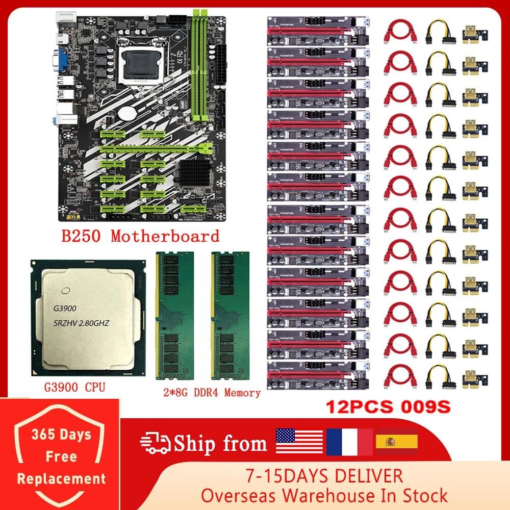 

Набор материнской платы для майнинга BTC B250 12GPU BTC 12 PCI-E 16X в разъем для графической карты USB3.0 для майнинга биткоинов ETH GPU