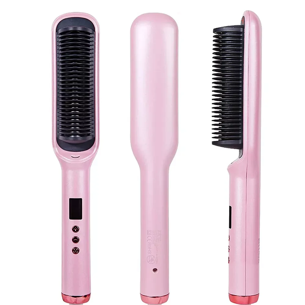 

NEW IN Hair Straightener Combs Tourmaline Ceramic Flat Iron Professional Straightening Brush For Women LCD Curling Comb Anti-sca