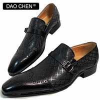 daochen men casual shoes black coffee wingtip formal men dress shoes office wedding buckle strap genuine leather loafers for men