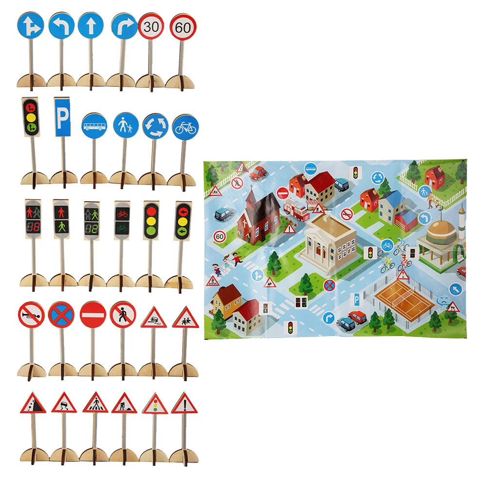 

Signs Road Traffic Toystoy Kids Street Light Playset Mat Sign Play Car Mini Model Educational Children Mark Construction