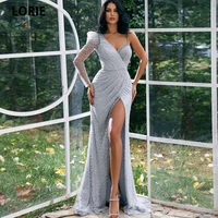 lorie high side split sequined tulle mermaid prom dresses 2022 v neck floor length evening gowns saudi arabic formal party dress