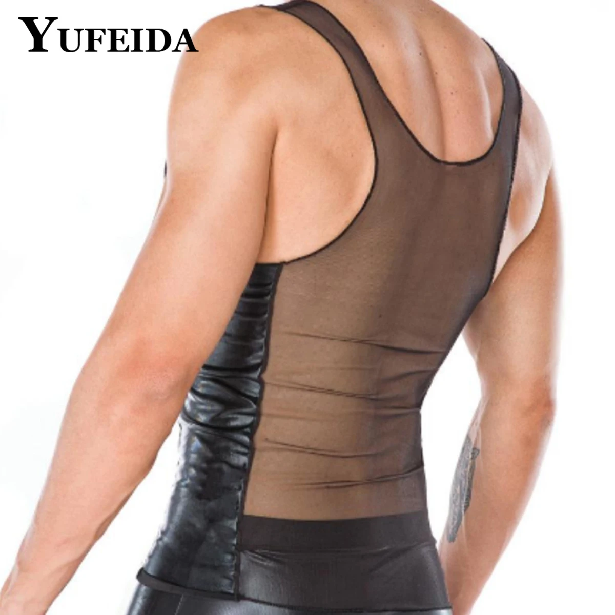 

YUFEIDA Men's Transparent Sheer Vest Sexy Stage Performance Costumes Gay Male Ultra Thin Mesh Tank Tops Fitness Gym Muscle Vests