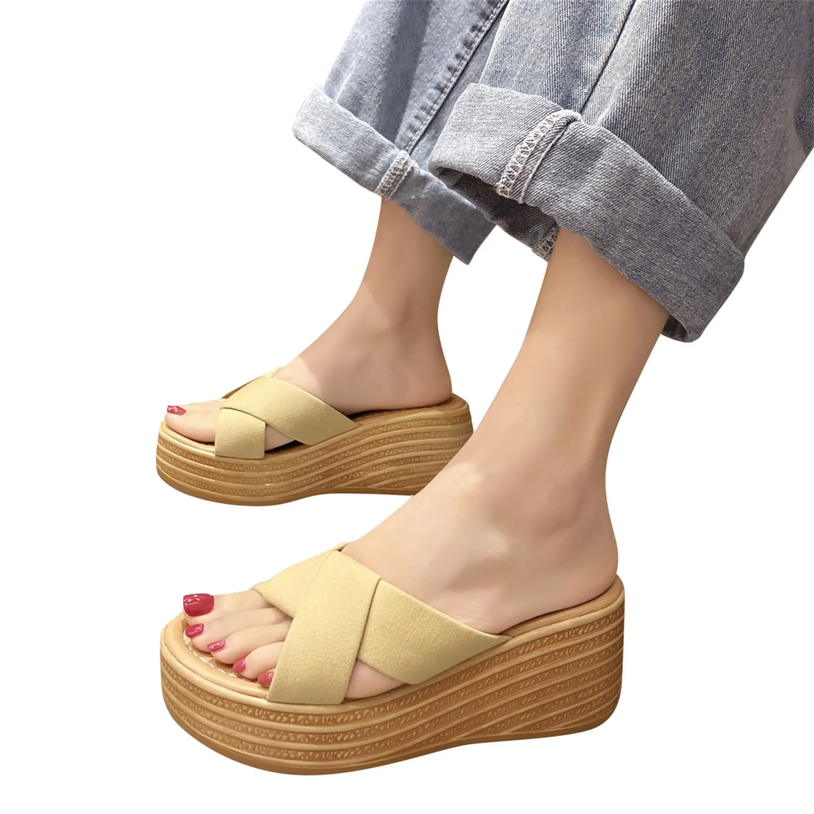 

Cute Sandals for Women Glitter Fashion Summer Women Sandals Wedge Heel Middle Heel Thick Sole Leopard Print Multicolor