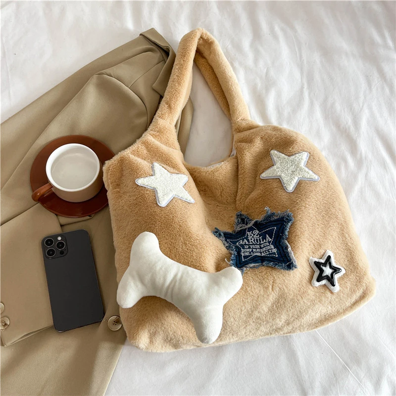 Новая женская объемная плюшевая Сумка-тоут на одно плечо классические модные